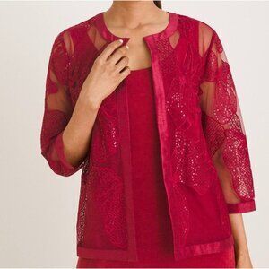 CHICOS 'NWT' TRAVELERS EMBELLISH NOVELTY JACKET in DEEP CHERRY Size M Petite 1P